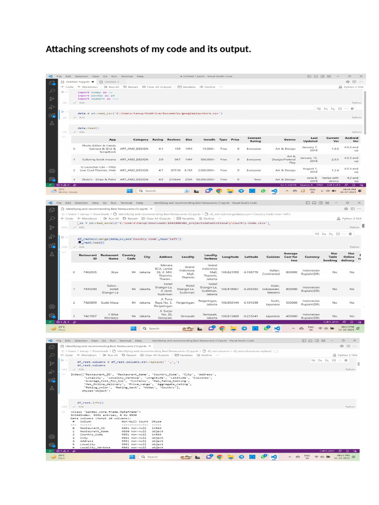 Code Screenshots and Output Analysis | PDF