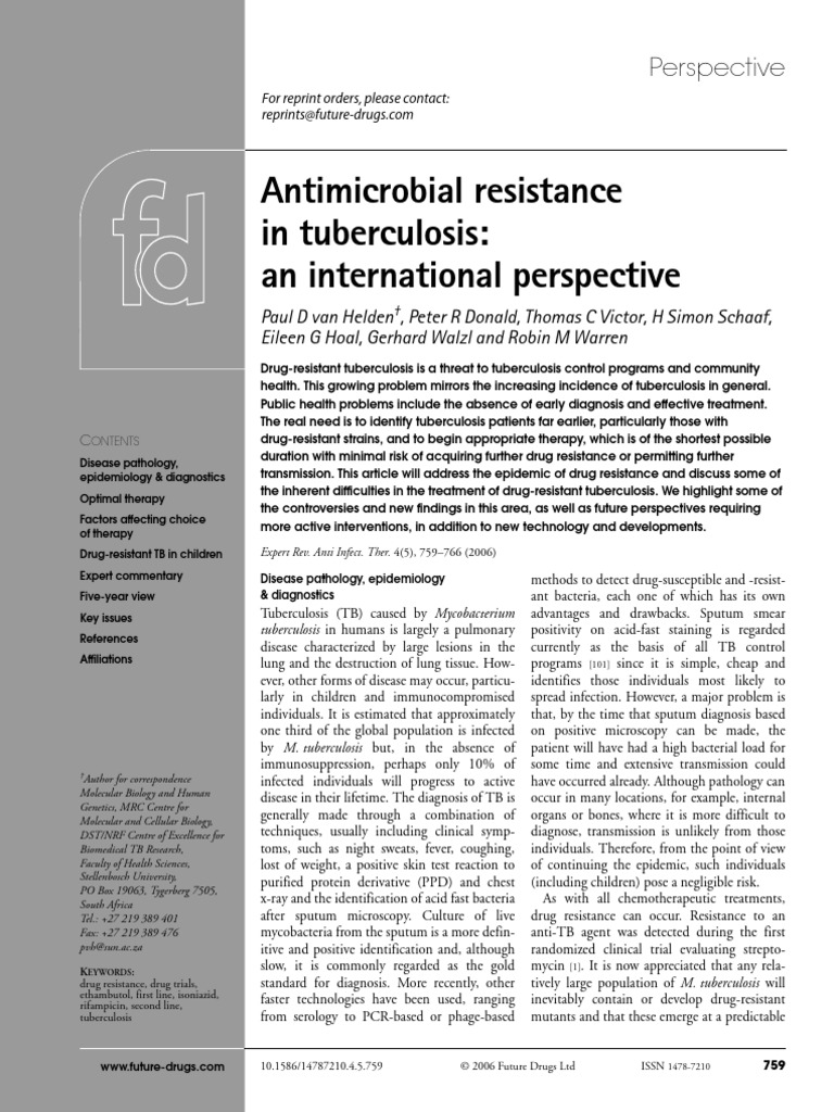 Antimicrobial Resistance in Tuberculosis | PDF | Tuberculosis ...