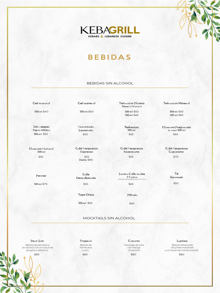 Menu Bebidas Kebagrill | PDF | Bebida