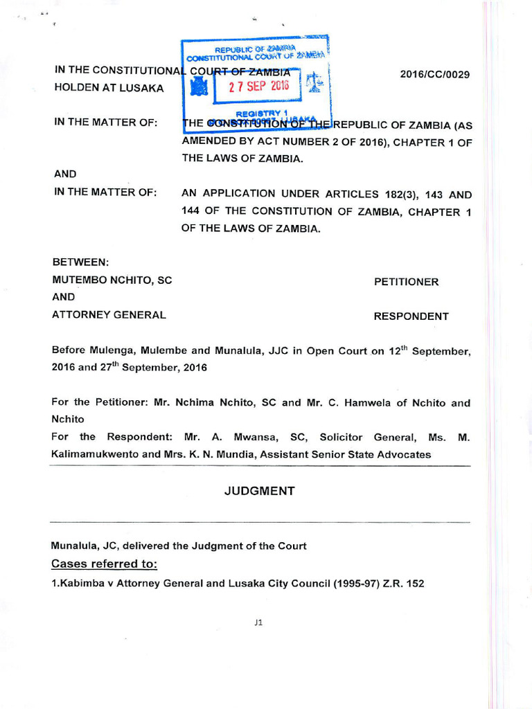 Mutembo Nchito Vs The Attorney General | PDF