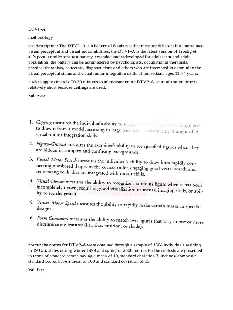 DTVP-A Assessment for Ages 11-74 | PDF | Perception | Information