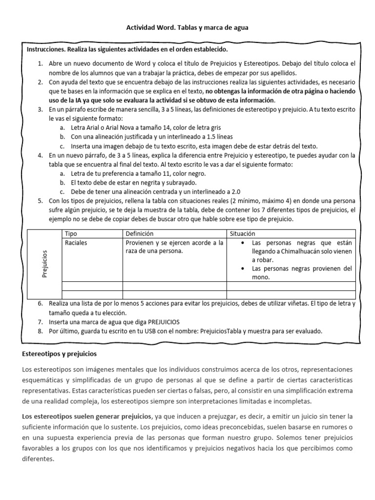 Estereotipos y Prejuicios en Word | PDF | Prejuicios | Estereotipos