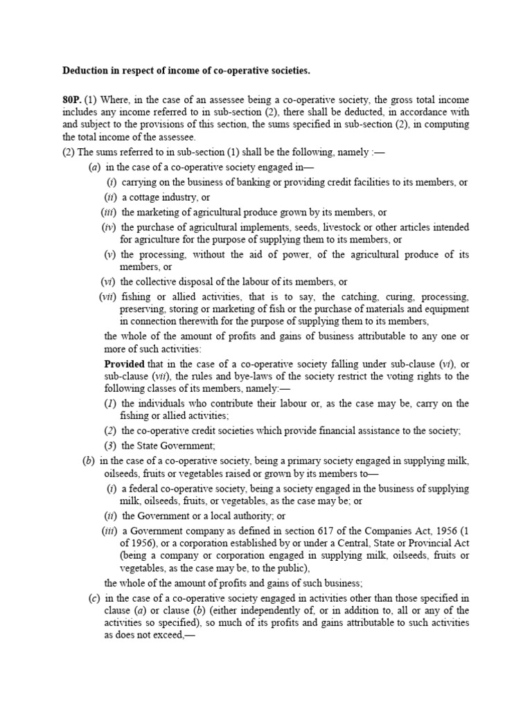 Section 80P | PDF | Cooperative | Tax Deduction