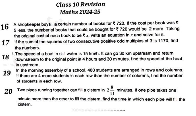 Math Problems and Solutions for Class 10 | PDF