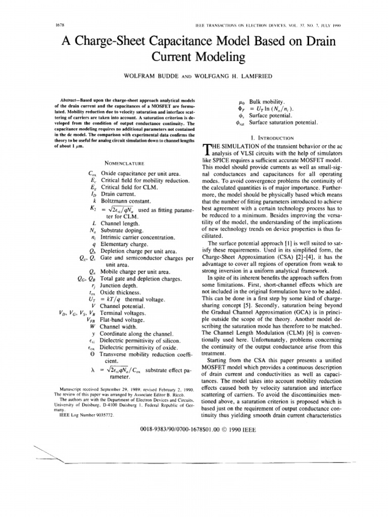 Charge-Sheet Capacitance Model for MOSFET | PDF | Field Effect ...