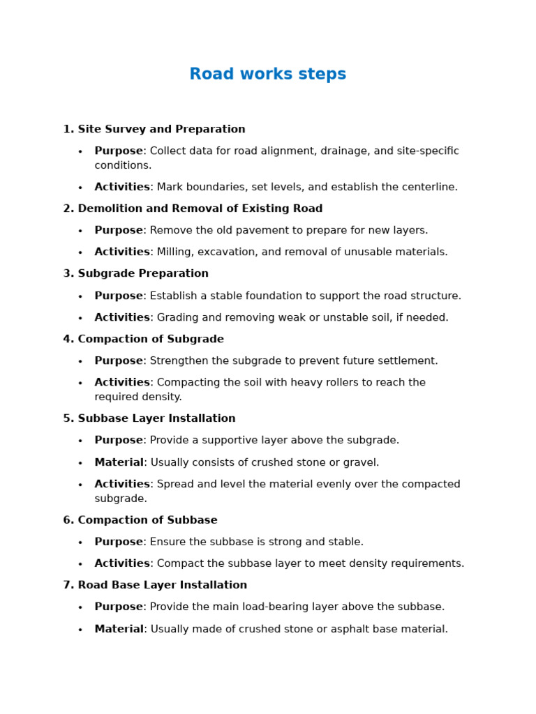 Road Works Steps | PDF | Road | Road Surface