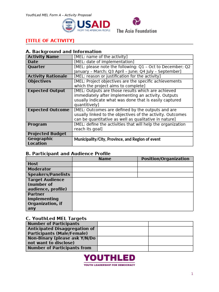 Youth-Led MEL Activity Proposal Form | PDF | Skill | Civic Engagement