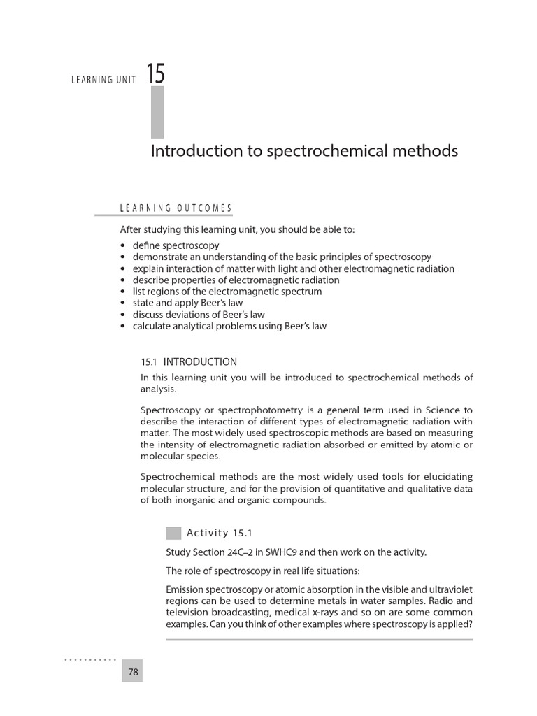 Learning Unit 15 Introduction to Spectrochemical Methods | PDF ...