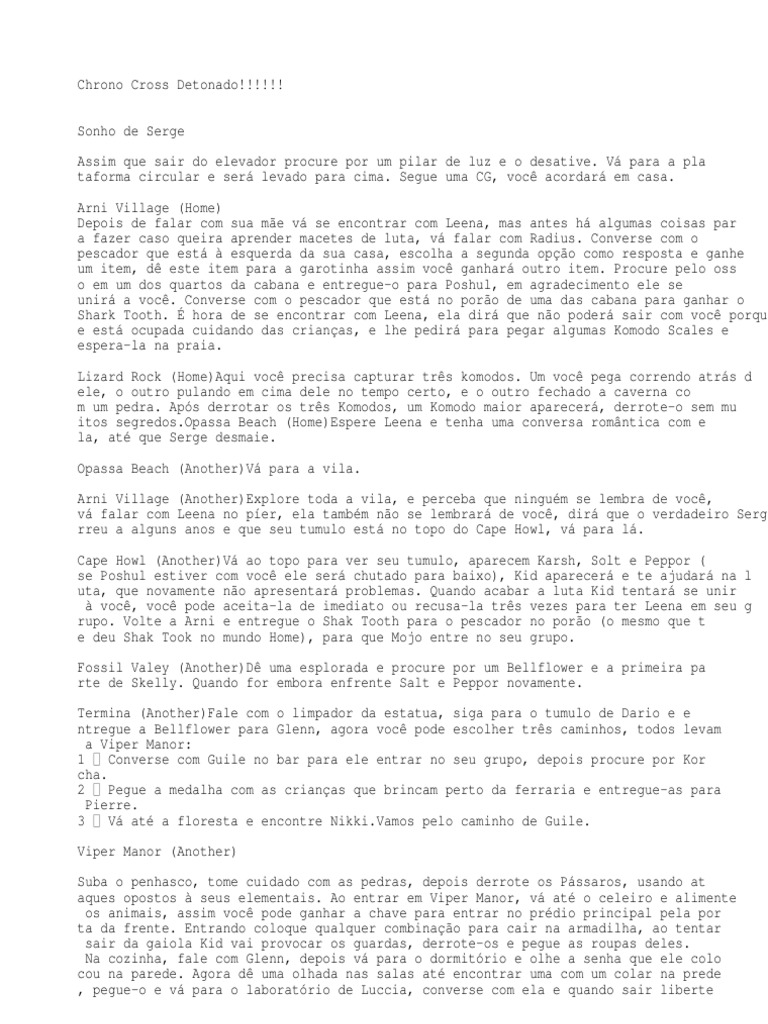 Detonado Chrono Cross, PDF, Lazer