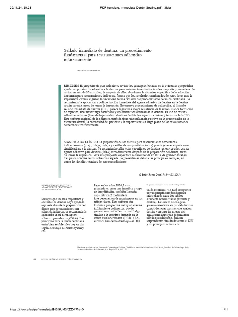 Sellado Inmediato de Dentina en Odontología | PDF | Compuesto Dental ...