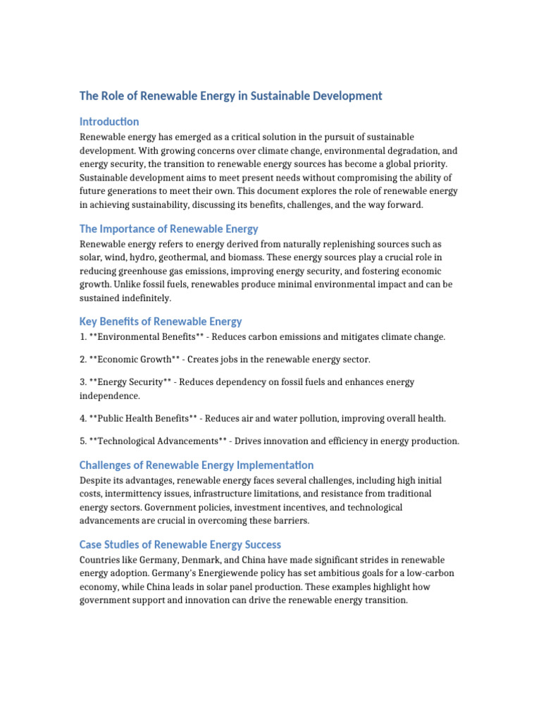 Renewable Energy and Sustainable Development | PDF