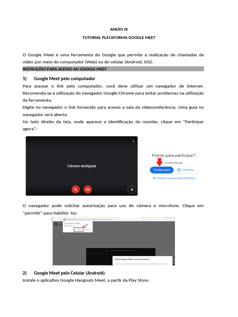Guia de Acesso ao Google Meet | PDF | Aplicativo para celular | Android ...