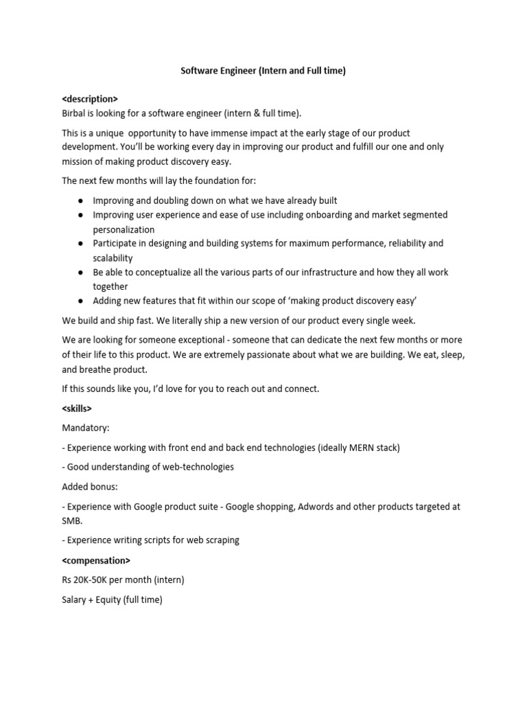 Software Engineer Internship & Job Opening | PDF | Information ...