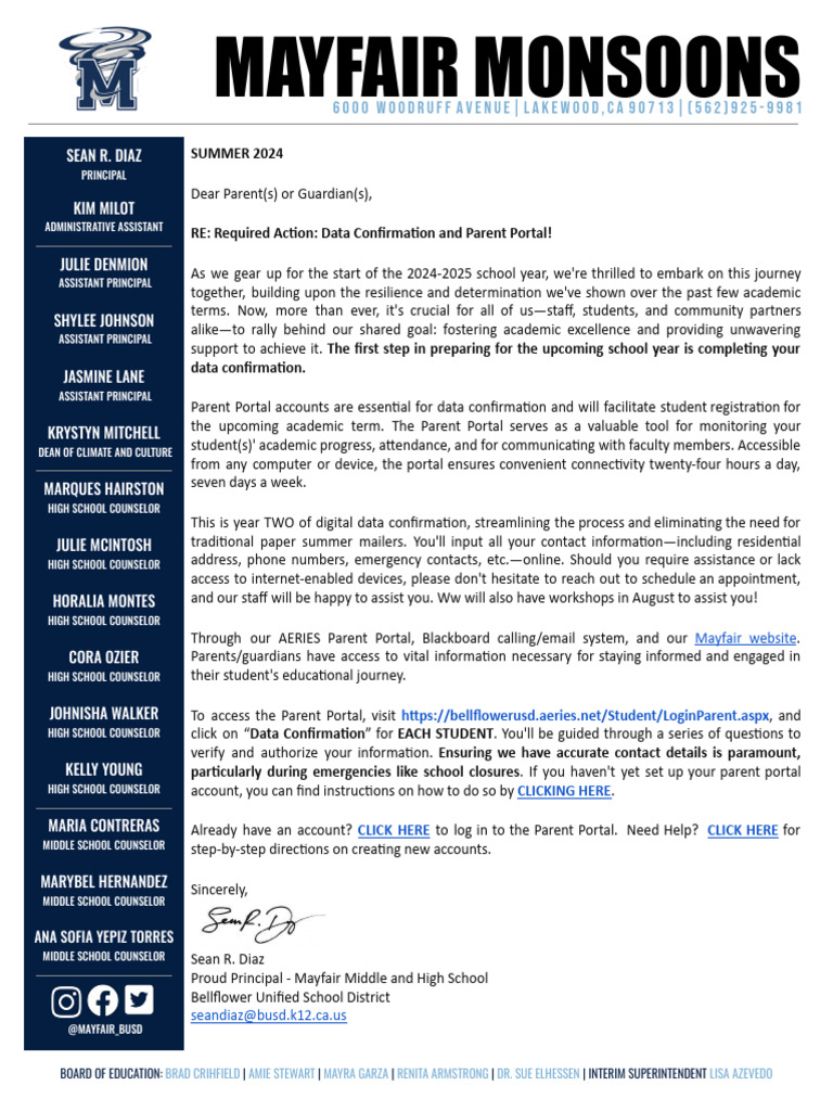 Mayfair School Data Confirmation Guide | PDF