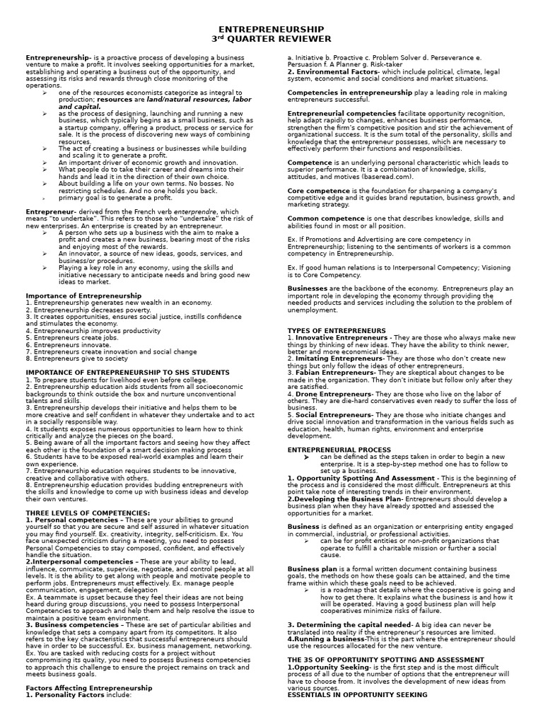 Entrepreneurship Overview and Importance | PDF | Entrepreneurship ...