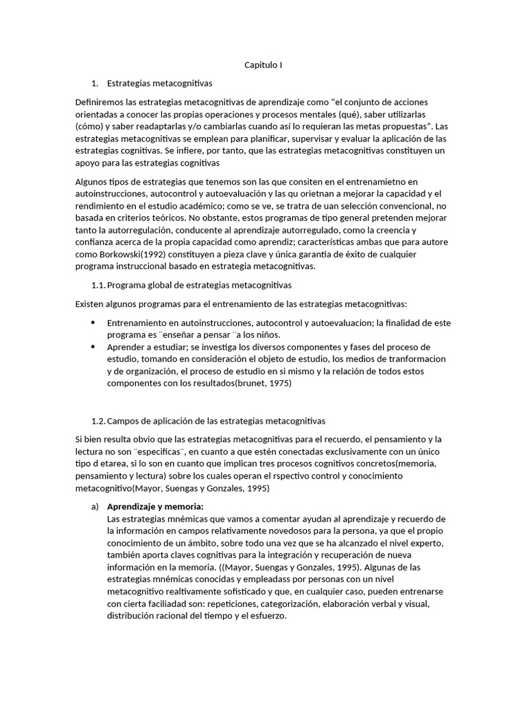 Estrategias Metacognitivas en Aprendizaje | PDF | Metacognición ...
