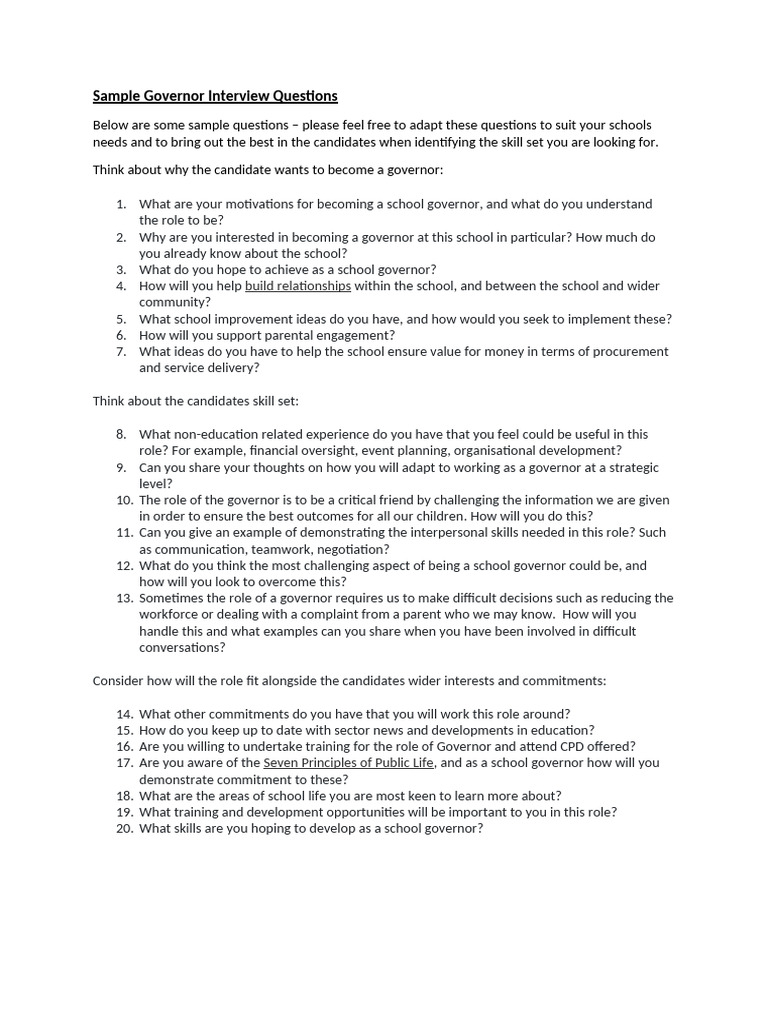 Governor Interview Questions Guide | PDF | Skill | Negotiation