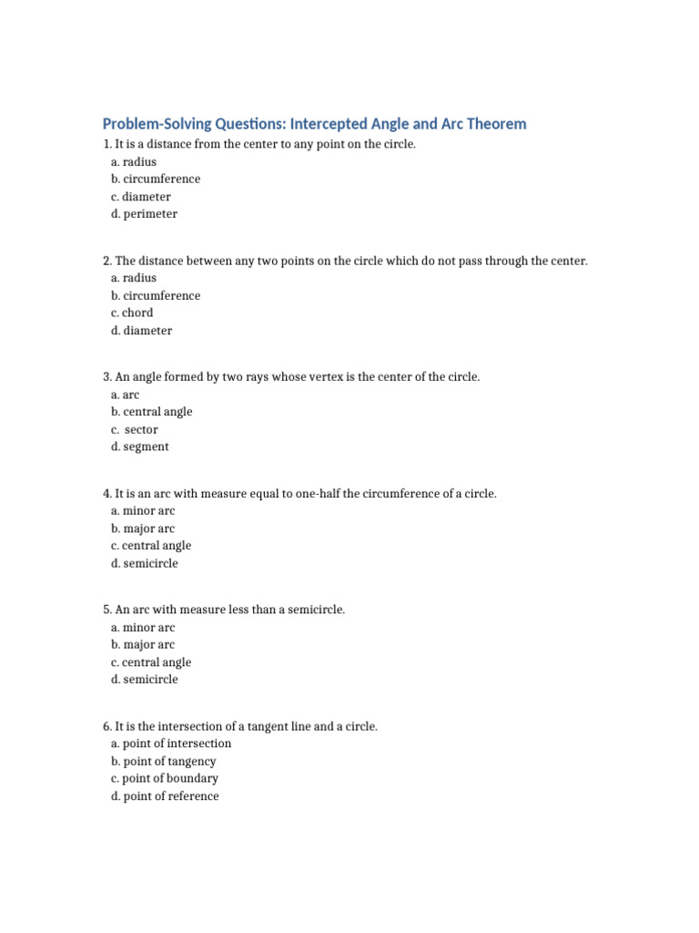 Intercepted Angle Arc Theorem | PDF | Circle | Angle