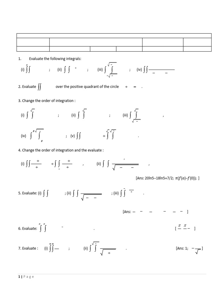 Assignment 2 Multile Integrals 21AS101 | PDF | Area | Mathematical Concepts