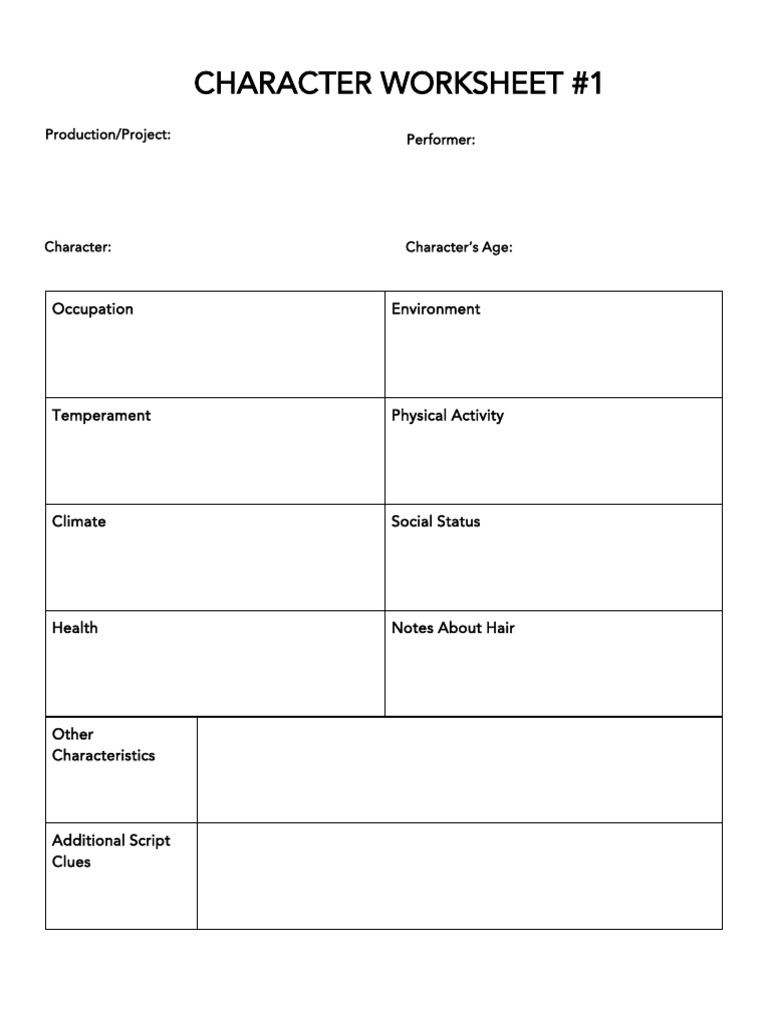 Character Analysis Worksheet (Park Bench Blues - A Triptych) | PDF