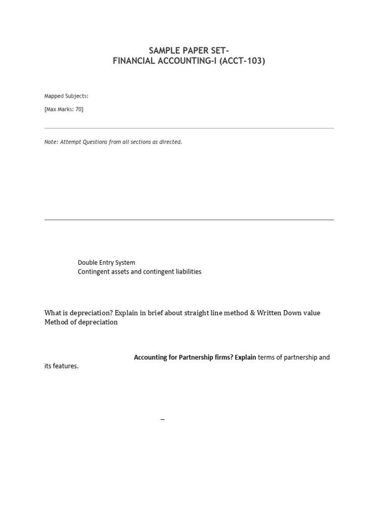 Sample Paper - Financial Accounting-I (B.Com 1st Sem.) | PDF | Balance ...