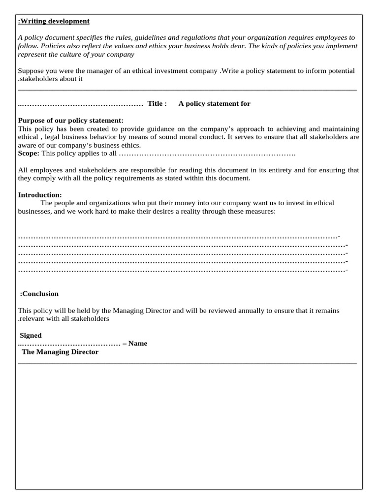 Ethical Investment Policy Statement | PDF | Policy | Business Ethics