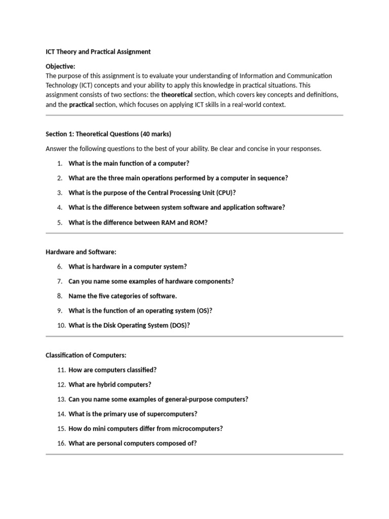 ICT Theory and Practical Assignment | PDF | Window (Computing ...