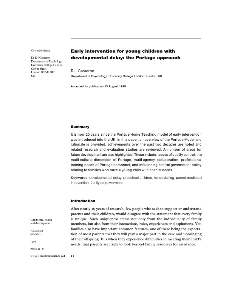 1997 Early Intervention For Young Children With Developmental Delaythe ...