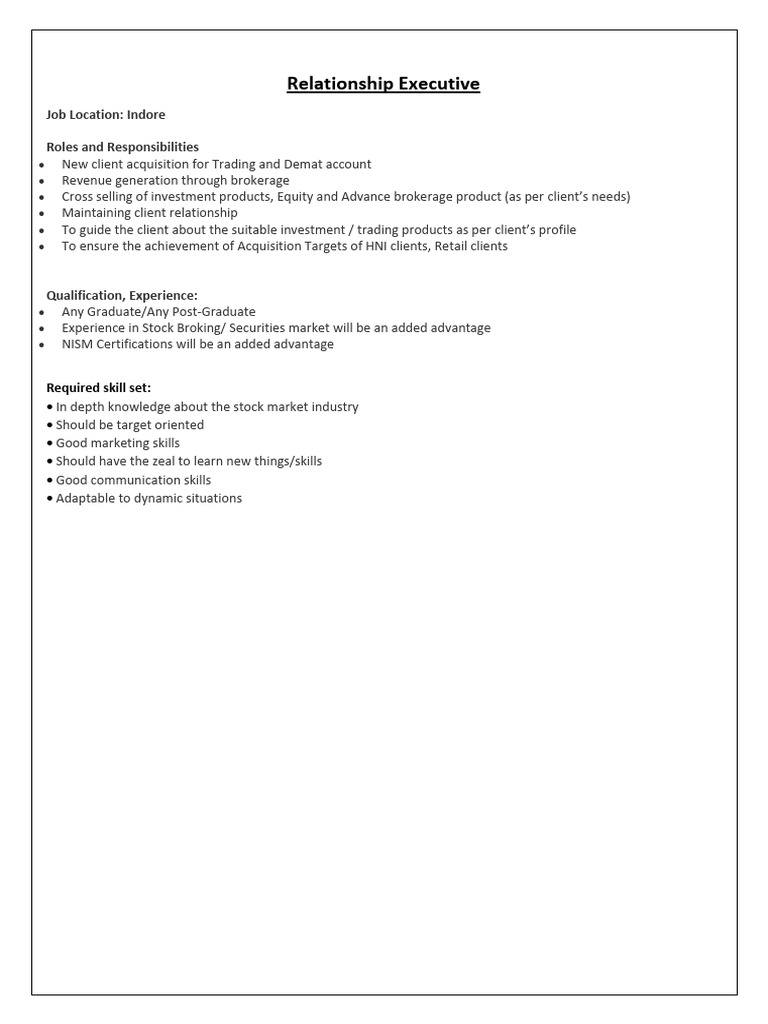 Relationship Executive Job Opening | PDF