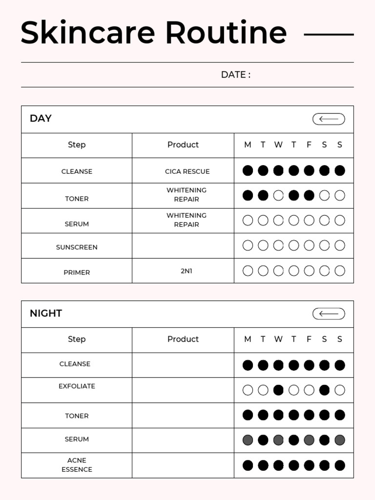 Pink and White Feminine Simple Skincare Routine Product A4 Document | PDF