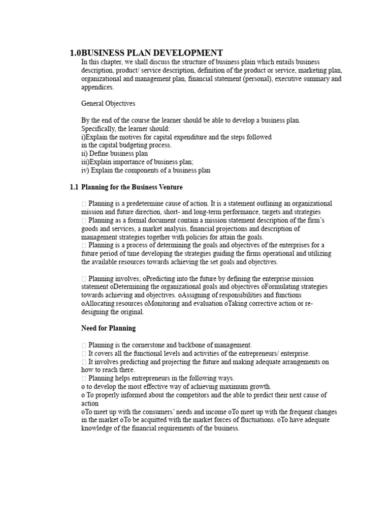 Business Plan Development | PDF | Entrepreneurship | Goal