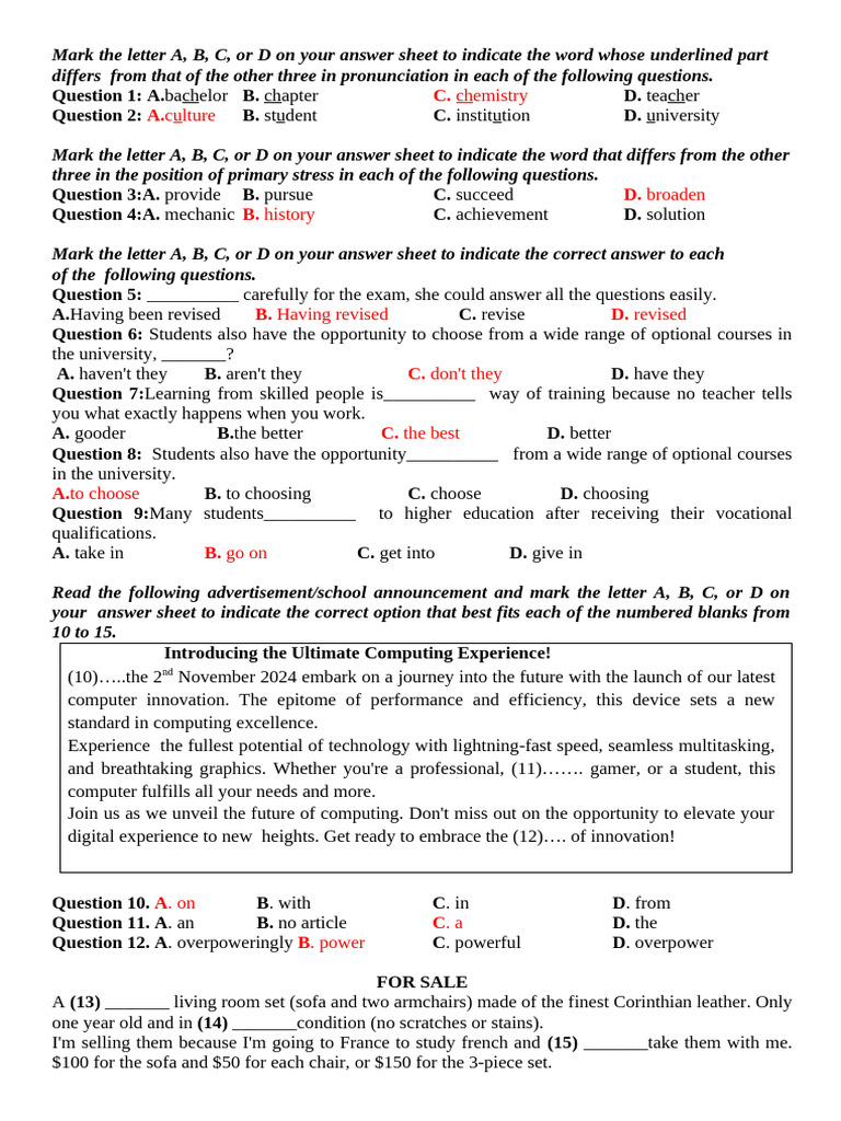 Pronunciation And Grammar Quiz Questions Pdf Academic Degree College