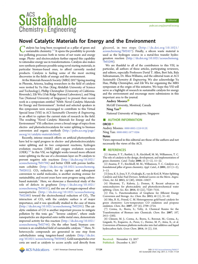 Innovative Catalysts for Sustainable Energy | PDF | Catalysis | Chemistry