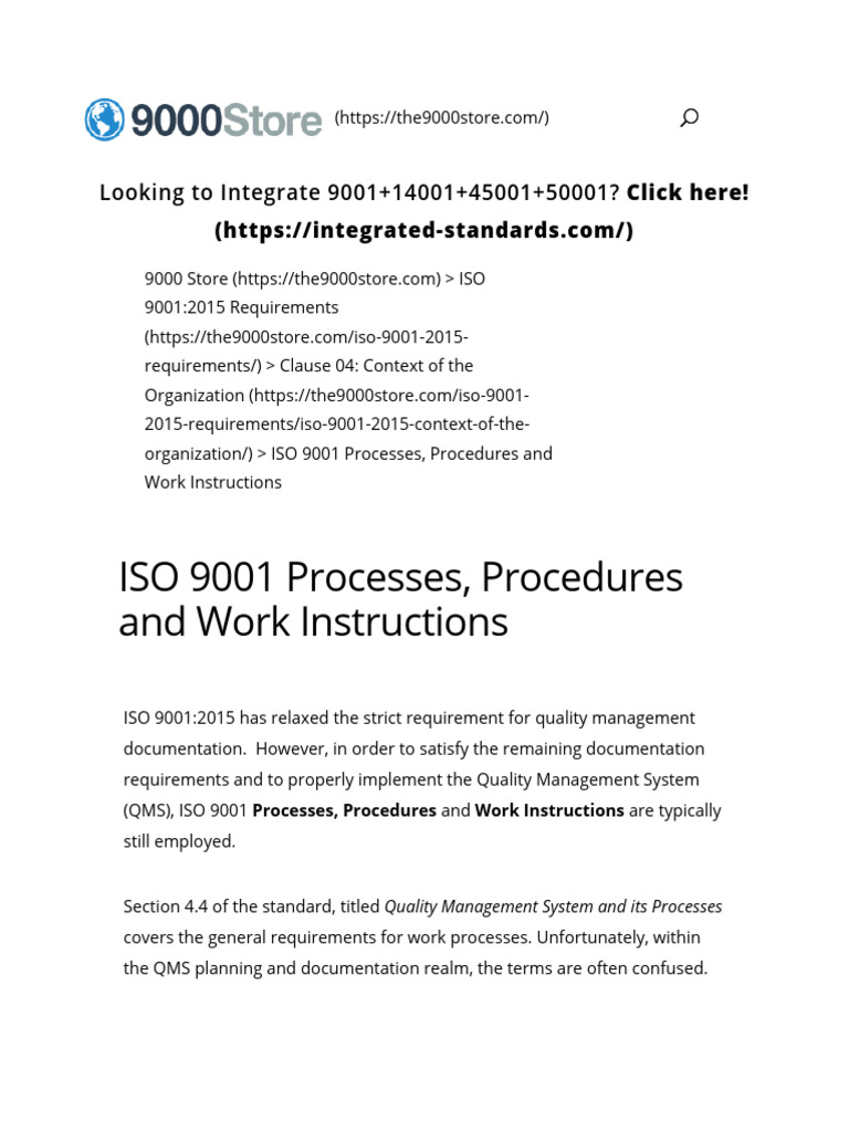 WBS-LinkTo ISO-9001 Process Procedure WorkInstruction | PDF | Quality ...