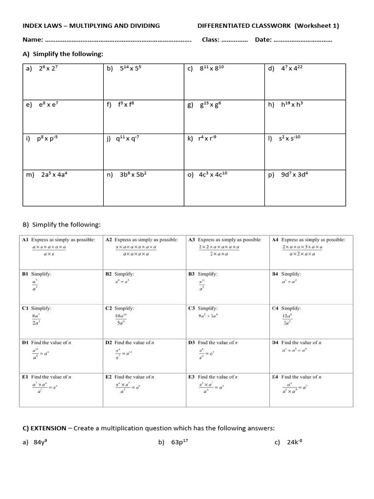 Index Laws Multiplication and Division 1 | PDF | Chess Theory | Chess