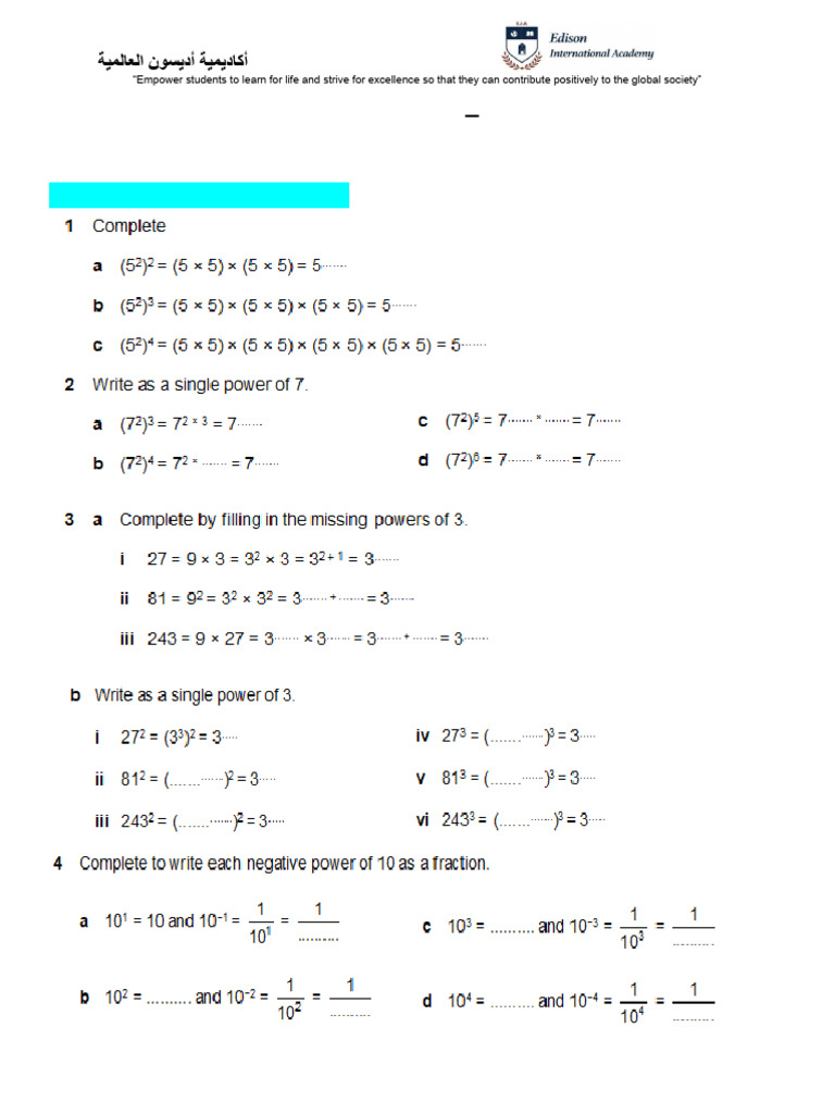 1.3 Indices Support Worksheet | PDF
