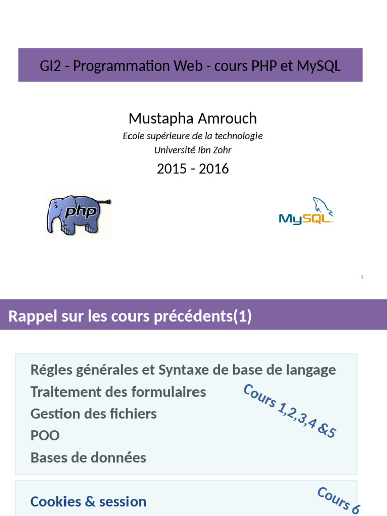 Cours PHP et MySQL : Gestion des Cookies | PDF | Cookie (informatique ...