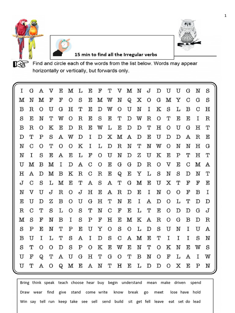 Irregular Verbs Wordsearch Puzzle | PDF