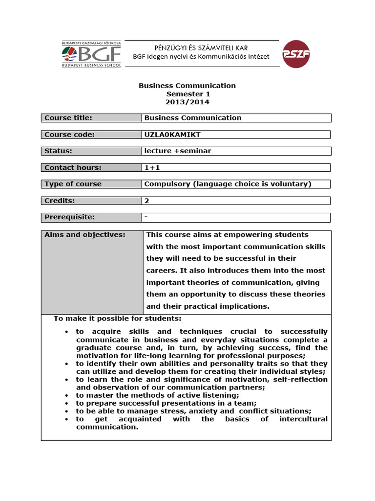 Business Communication Course Overview | PDF | Communication | Behavior ...