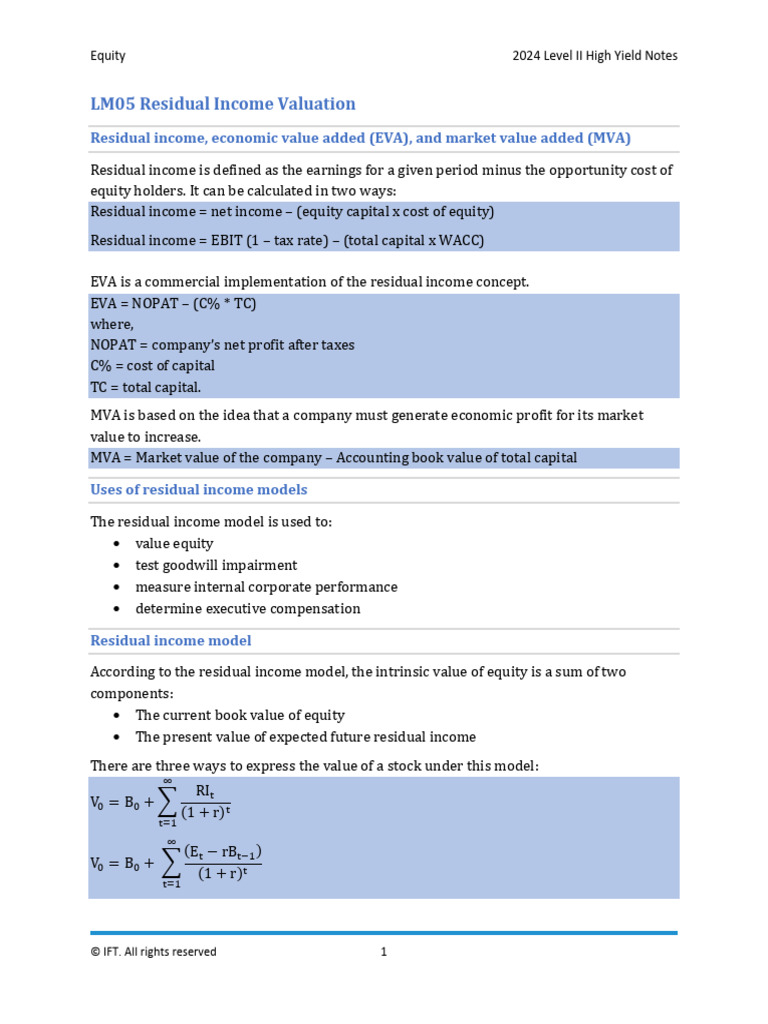 Residual Income Valuation Explained | PDF | Book Value | Income
