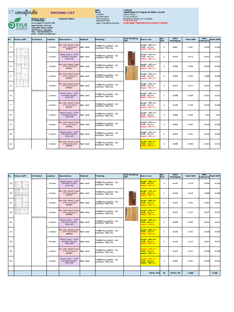 Teak Wood Packing List for Shipment | PDF | Lumber | Wood