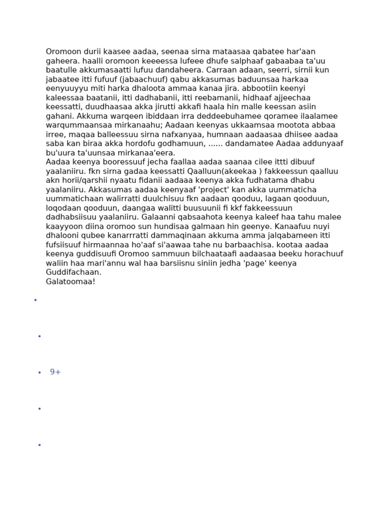 Oromoon Durii Kaasee Aadaa | PDF