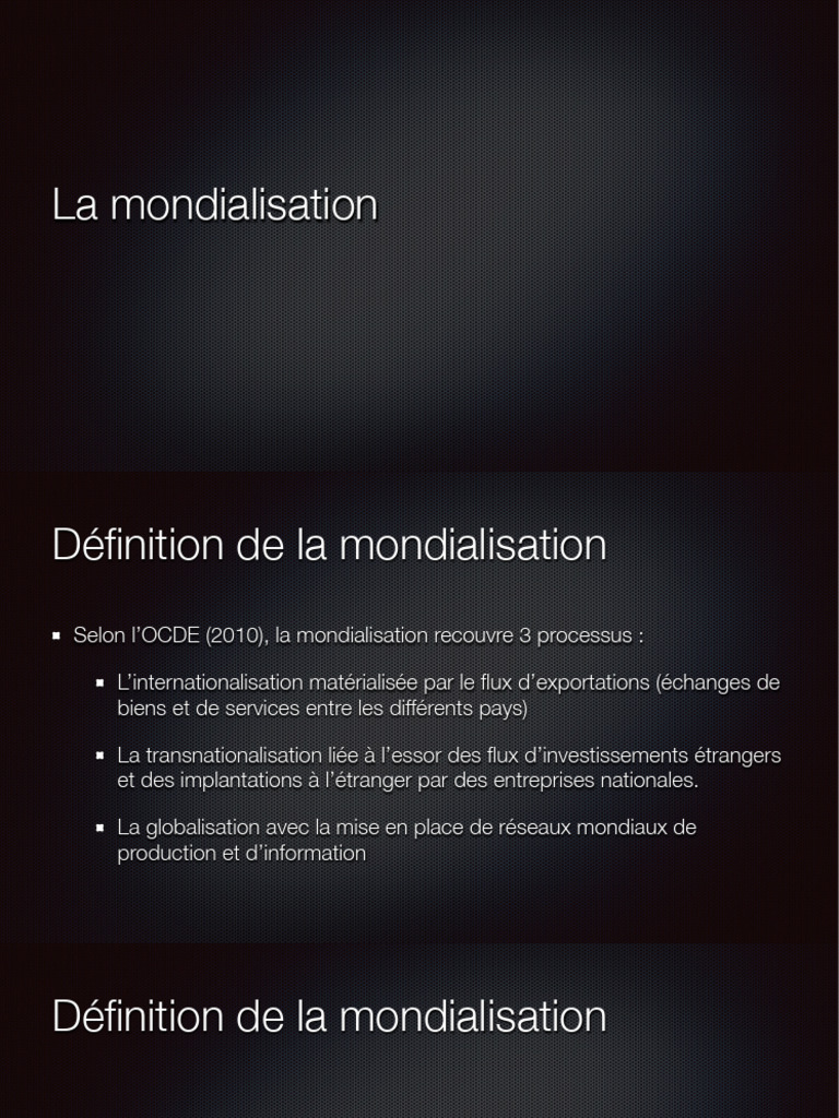 Définition et enjeux de la mondialisation | PDF | Globalisation ...