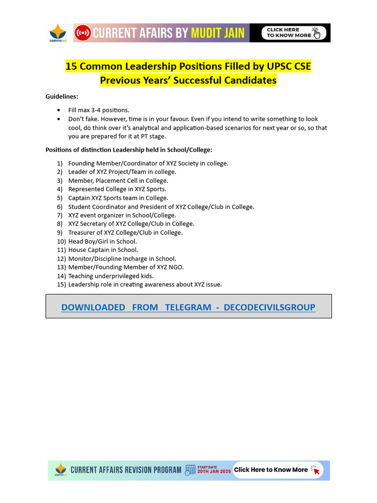Leadership Positions in School/College | PDF