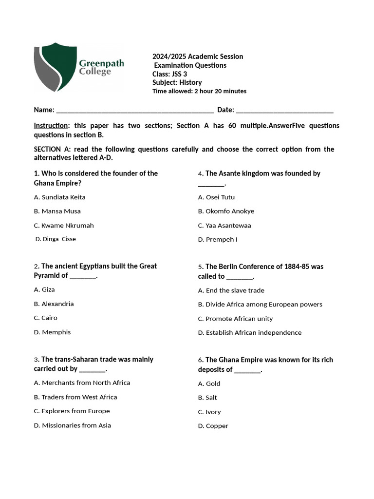 Bece history questions pdf igbo people africa