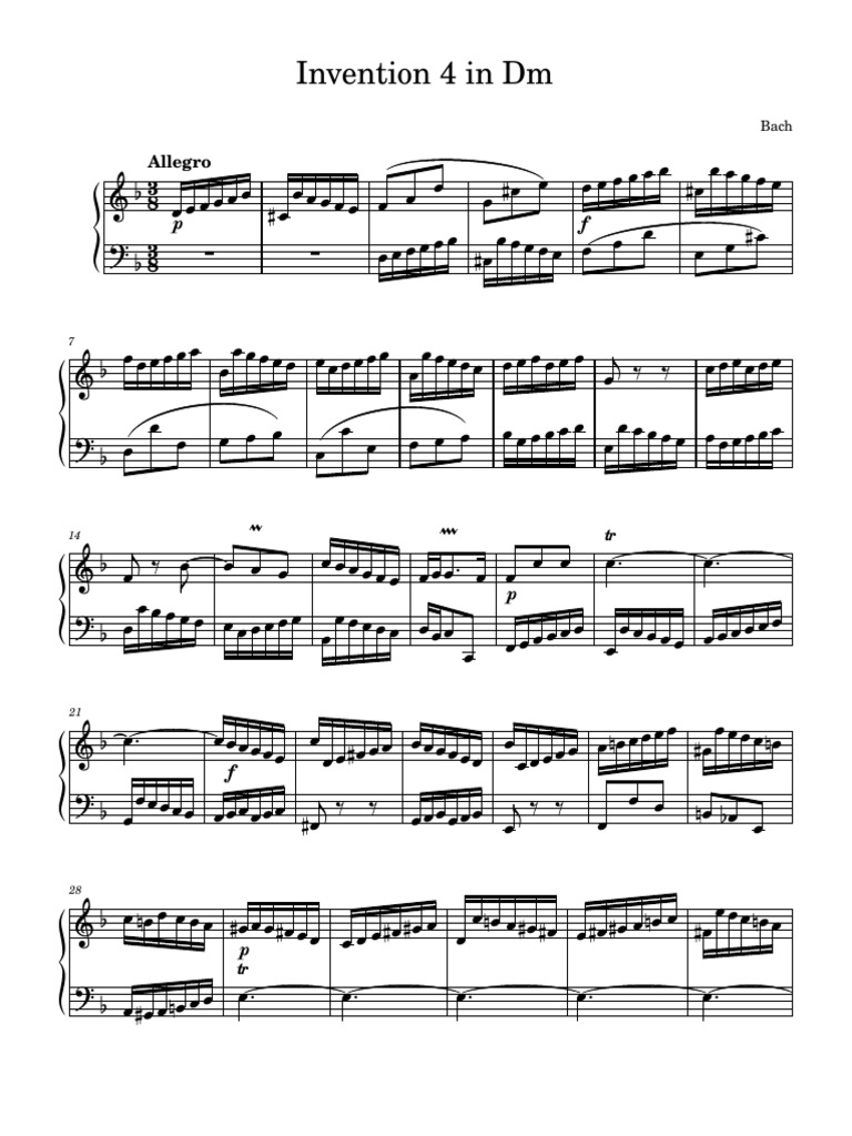 Bach's Invention No. 4 in D Minor | PDF | Cantatas | Compositions