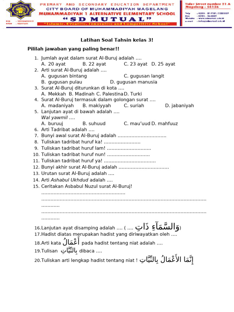 Latihan Soal Tahsin Kelas 3 | PDF