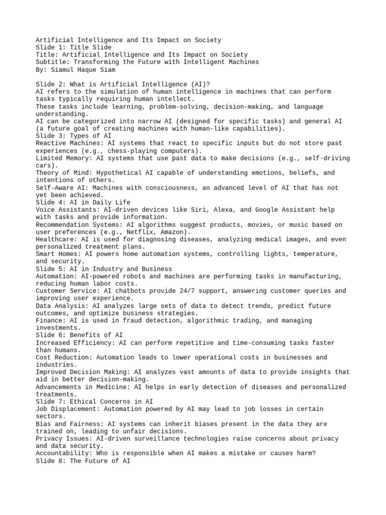 Artificial Intelligence And Its Impact On Society Pdf Artificial