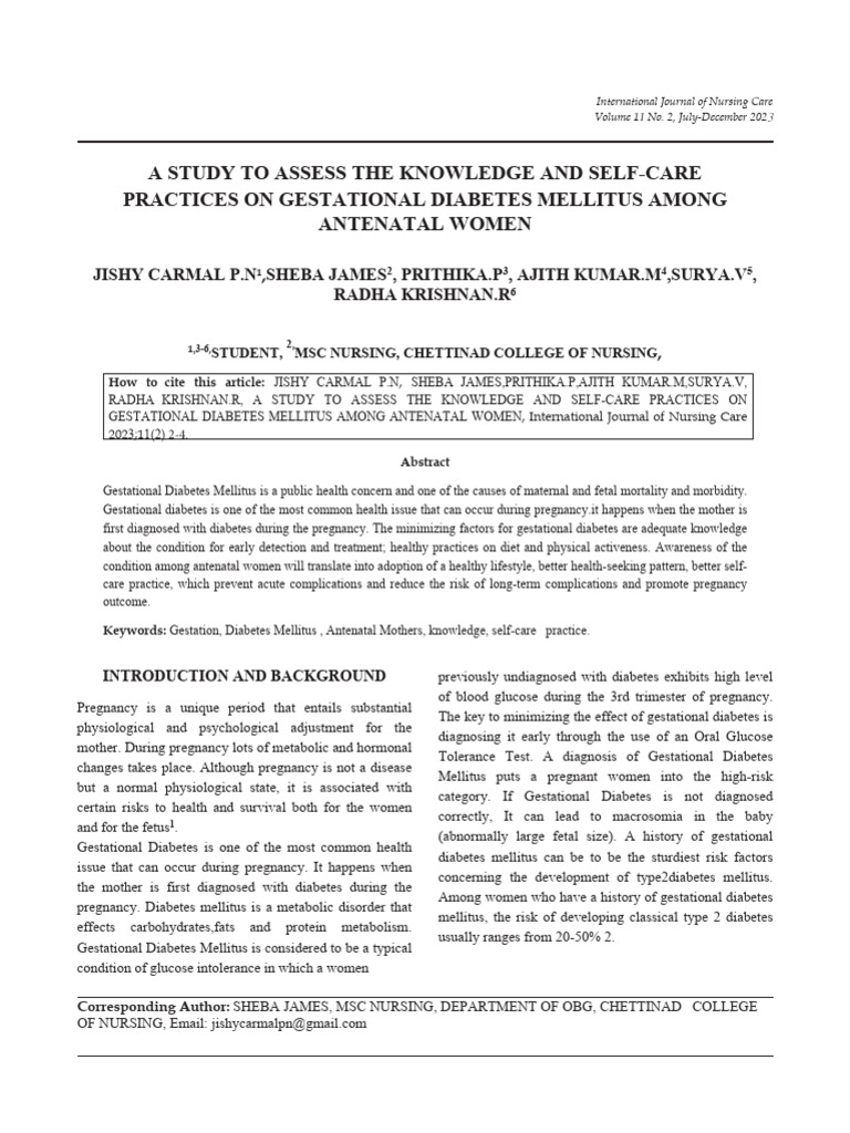Knowledge & Self-Care in Gestational Diabetes | PDF | Gestational ...