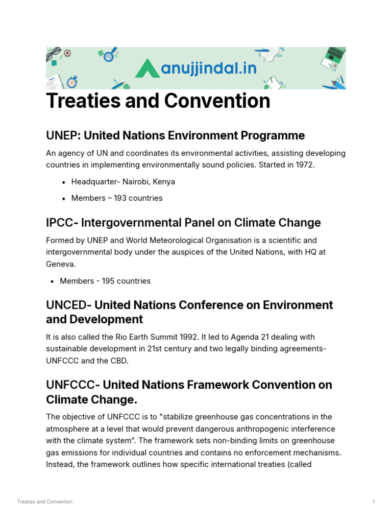 Overview of Key Environmental Treaties | PDF | United Nations Framework ...